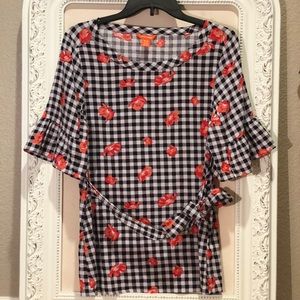 Joe Fresh Checkered Floral Bell Sleeve Blouse